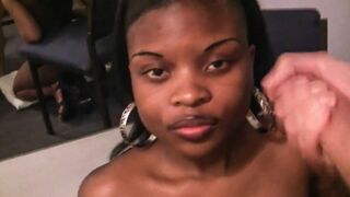 Ebony girl gets cummed on her face after riding euro rod