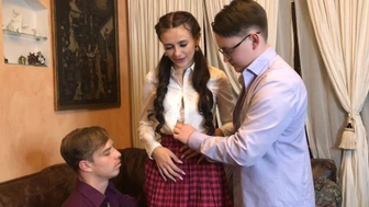 2 boys called a thin classmate to them and had a threesome